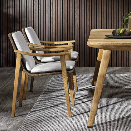 HMR - 7-Pieces Outdoor Patio Dining Set with Teak Wood Table and Chair in Natural & Gray