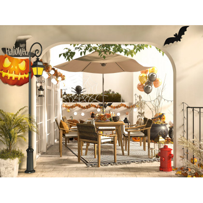 HMR - 7-Pieces Outdoor Patio Dining Set with Teak Wood Table and Chair in Natural & Gray