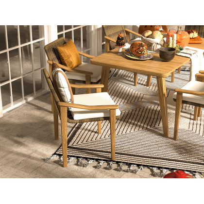 HMR - 7-Pieces Outdoor Patio Dining Set with Teak Wood Table and Chair in Natural & Gray