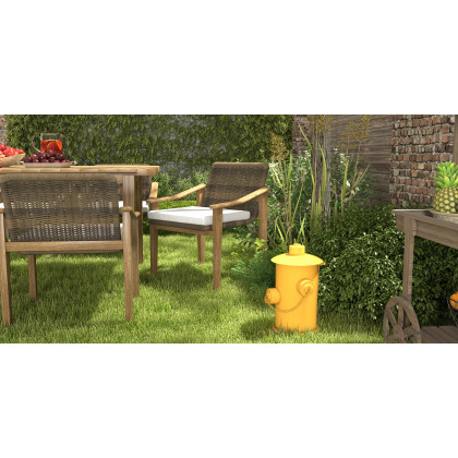 HMR - 7-Pieces Outdoor Patio Dining Set with Teak Wood Table and Chair in Natural & Gray