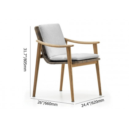 HMR - 7-Pieces Outdoor Patio Dining Set with Teak Wood Table and Chair in Natural & Gray