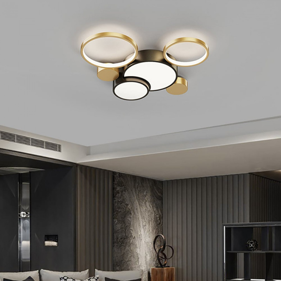 HMR - Geometric Flush Mount LED Ceiling Light in Gold & Black