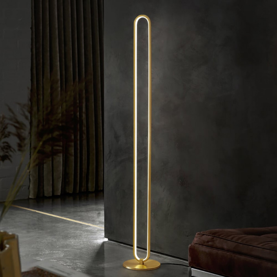 HMR - Modern Linear LED Floor Lamp Gold Metal Base Brass Standing Lamp