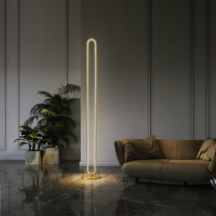 HMR - Modern Linear LED Floor Lamp Gold Metal Base Brass Standing Lamp