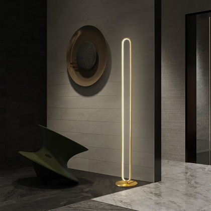 HMR - Modern Linear LED Floor Lamp Gold Metal Base Brass Standing Lamp