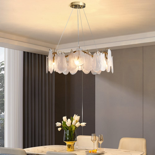 HMR Cloude Modern Tiered Cloud Glass Chandelier with Adjustable Cables - 6-Light