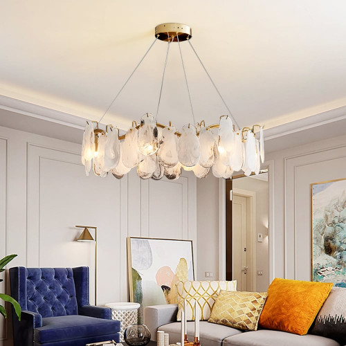 HMR Cloude Modern Tiered Cloud Glass Chandelier with Adjustable Cables - 8-Light