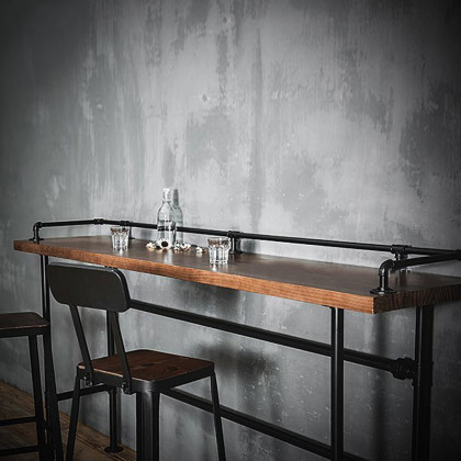 HMR - 3-Pieces Industarial High Natural Bar Table Set with Stools with Metal Legs