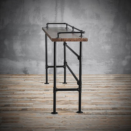 HMR - 3-Pieces Industarial High Natural Bar Table Set with Stools with Metal Legs
