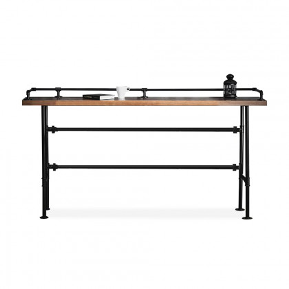 HMR - 3-Pieces Industarial High Natural Bar Table Set with Stools with Metal Legs