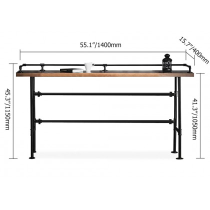 HMR - 3-Pieces Industarial High Natural Bar Table Set with Stools with Metal Legs