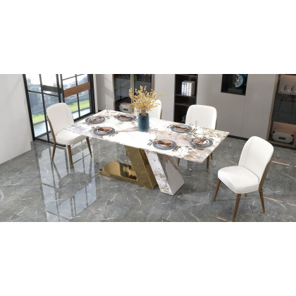 HMR Luxotic Series Modern Rectangle Sintered Stone Top Dining Table - 78.7" (Seats 6-8 People)
