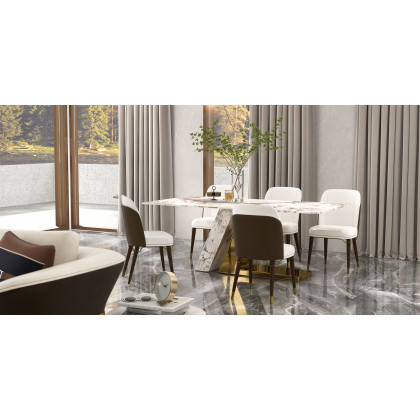 HMR Luxotic Series Modern Rectangle Sintered Stone Top Dining Table - 78.7" (Seats 6-8 People)