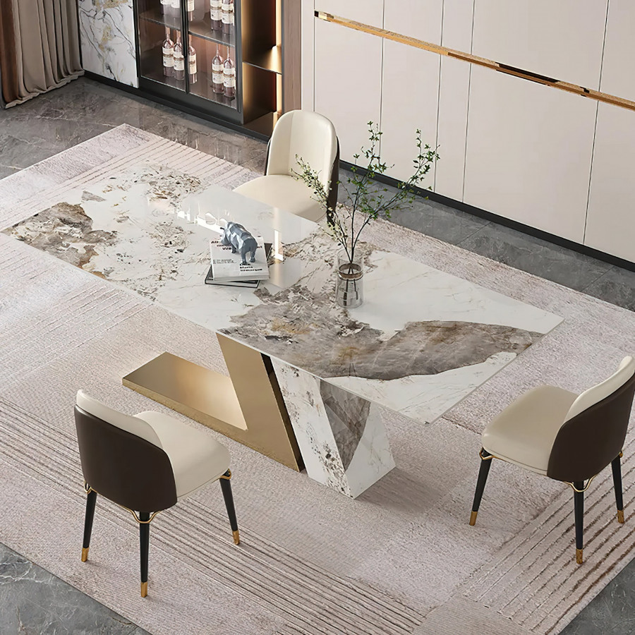 HMR Luxotic Series Modern Rectangle Sintered Stone Top Dining Table - 70.9" (Seats 6-8 People)