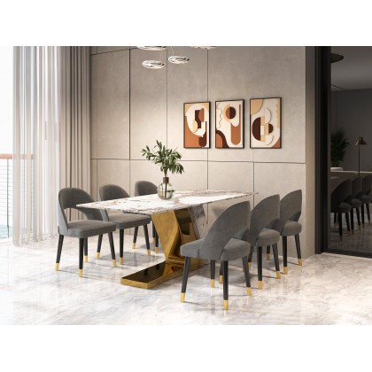 HMR Luxotic Series Modern Rectangle Sintered Stone Top Dining Table - 70.9" (Seats 6-8 People)