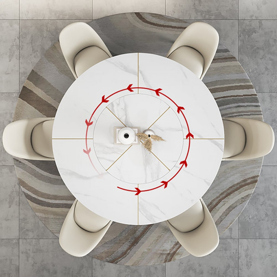 HMR - 59.1" Affordable Luxury Round Rotatable Sintered Stone Dining Table Seats 4-6 People