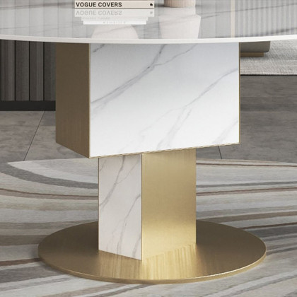 HMR - 59.1" Affordable Luxury Round Rotatable Sintered Stone Dining Table Seats 4-6 People