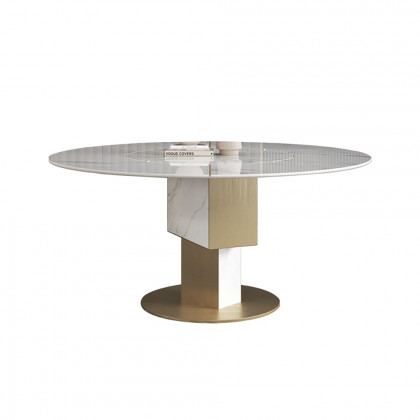 HMR - 59.1" Affordable Luxury Round Rotatable Sintered Stone Dining Table Seats 4-6 People