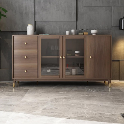 HMR - Ultic Modern Rectangle Sideboard Buffet with Ample Storages & Doors in Walnut