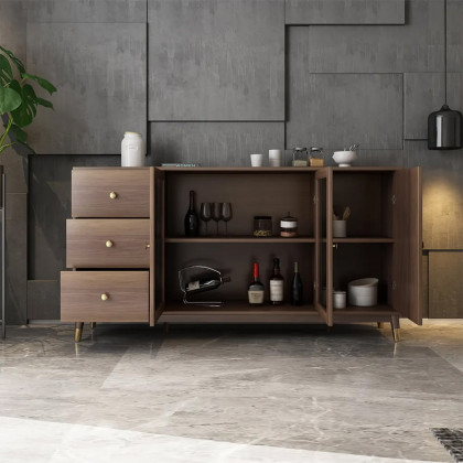 HMR - Ultic Modern Rectangle Sideboard Buffet with Ample Storages & Doors in Walnut
