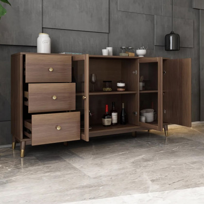 HMR - Ultic Modern Rectangle Sideboard Buffet with Ample Storages & Doors in Walnut