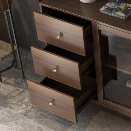 HMR - Ultic Modern Rectangle Sideboard Buffet with Ample Storages & Doors in Walnut