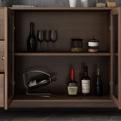 HMR - Ultic Modern Rectangle Sideboard Buffet with Ample Storages & Doors in Walnut