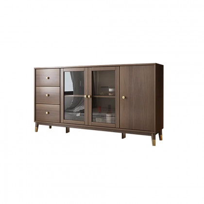 HMR - Ultic Modern Rectangle Sideboard Buffet with Ample Storages & Doors in Walnut