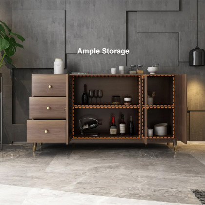 HMR - Ultic Modern Rectangle Sideboard Buffet with Ample Storages & Doors in Walnut