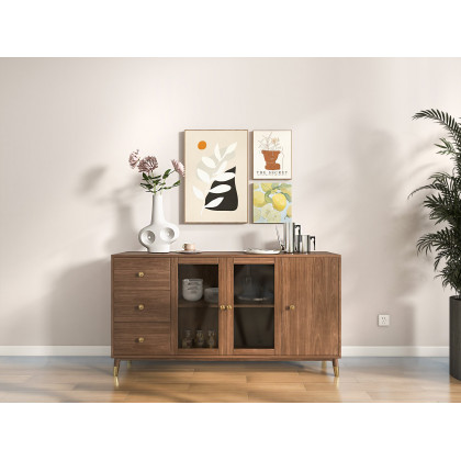 HMR - Ultic Modern Rectangle Sideboard Buffet with Ample Storages & Doors in Walnut