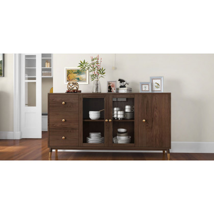 HMR - Ultic Modern Rectangle Sideboard Buffet with Ample Storages & Doors in Walnut