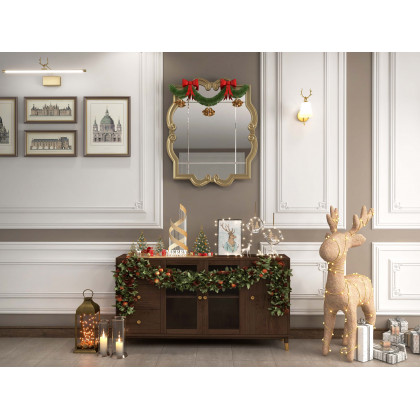 HMR - Ultic Modern Rectangle Sideboard Buffet with Ample Storages & Doors in Walnut
