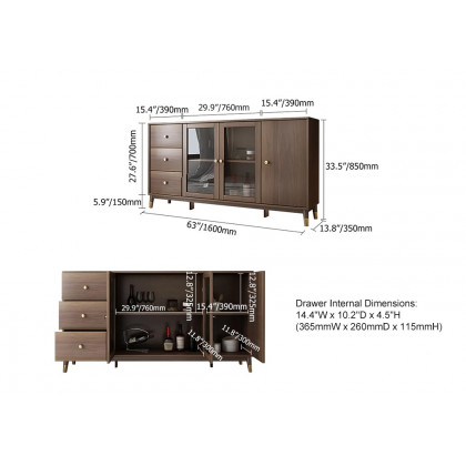 HMR - Ultic Modern Rectangle Sideboard Buffet with Ample Storages & Doors in Walnut
