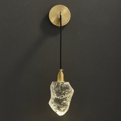 HMR - Gold Brass Wall Sconce Hanging Wall Light with Crystal Shade & Adjustable Cable