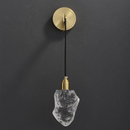 HMR - Gold Brass Wall Sconce Hanging Wall Light with Crystal Shade & Adjustable Cable