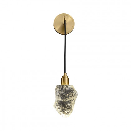 HMR - Gold Brass Wall Sconce Hanging Wall Light with Crystal Shade & Adjustable Cable