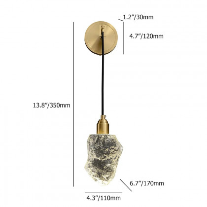 HMR - Gold Brass Wall Sconce Hanging Wall Light with Crystal Shade & Adjustable Cable