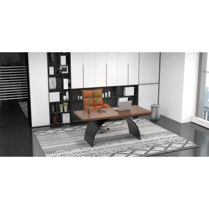 HMR - Modern Industrial Rectangular Wood Metal Base Office Desk