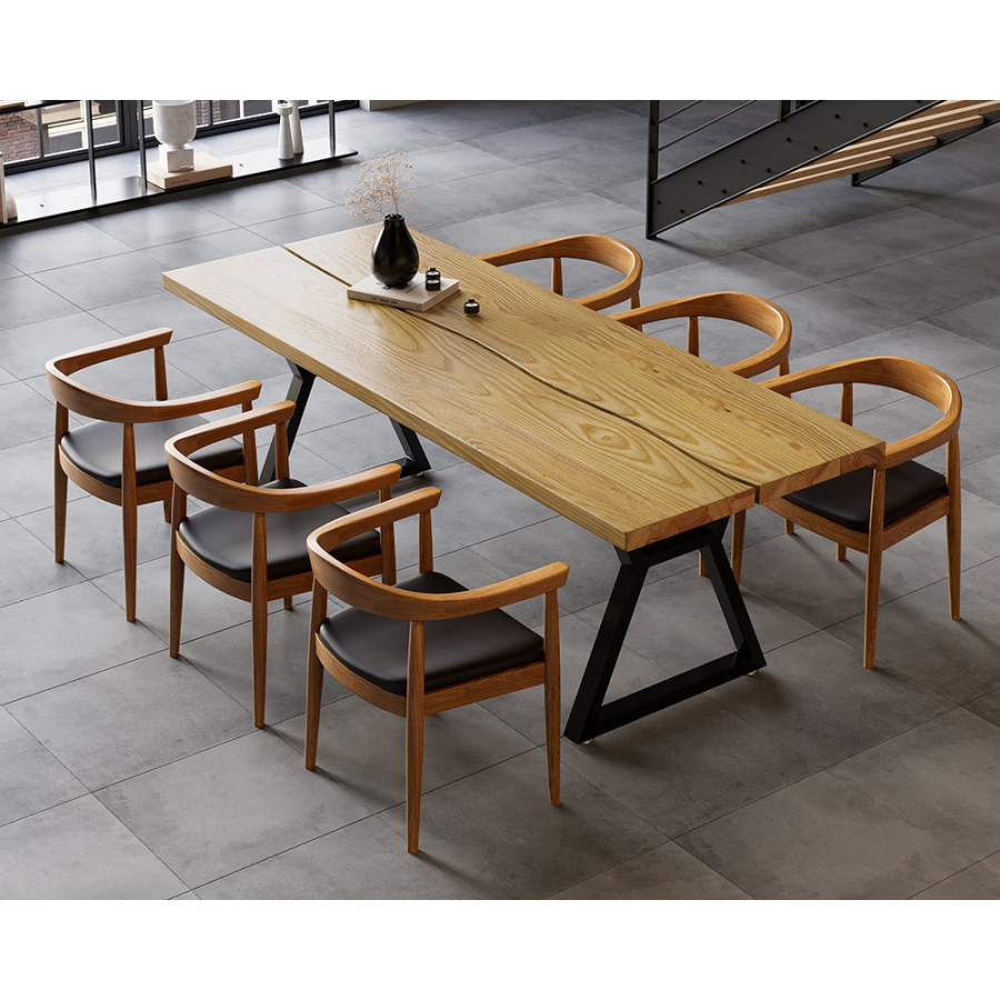 HMR - Farmhouse Dining Table with Wood Top and Metal Frame in 70.9"L