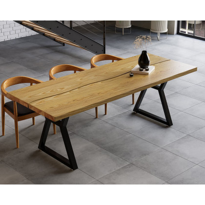 HMR - Farmhouse Dining Table with Wood Top and Metal Frame in 70.9"L