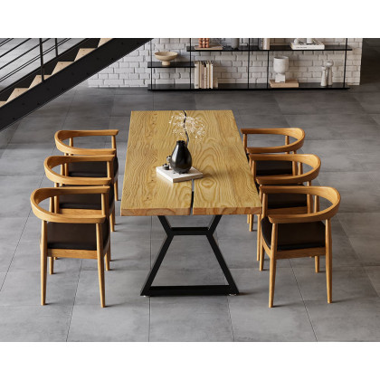 HMR - Farmhouse Dining Table with Wood Top and Metal Frame in 70.9"L