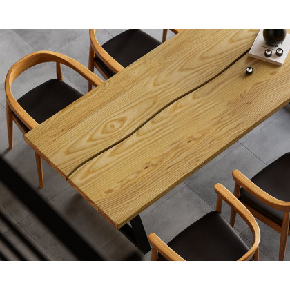 HMR - Farmhouse Dining Table with Wood Top and Metal Frame in 70.9"L