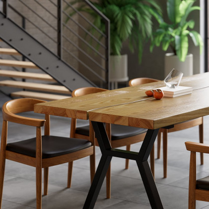HMR - Farmhouse Dining Table with Wood Top and Metal Frame in 70.9"L