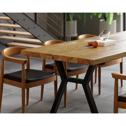 HMR - Farmhouse Dining Table with Wood Top and Metal Frame in 70.9"L
