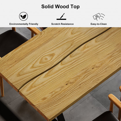 HMR - Farmhouse Dining Table with Wood Top and Metal Frame in 70.9"L