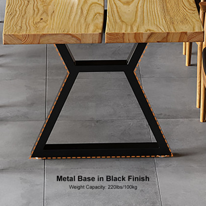 HMR - Farmhouse Dining Table with Wood Top and Metal Frame in 70.9"L