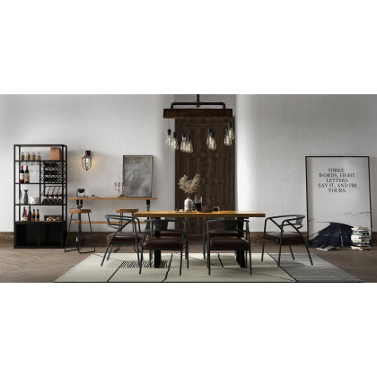 HMR - Farmhouse Dining Table with Wood Top and Metal Frame in 70.9"L