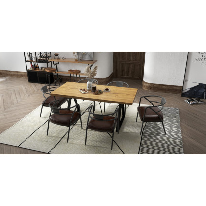 HMR - Farmhouse Dining Table with Wood Top and Metal Frame in 70.9"L