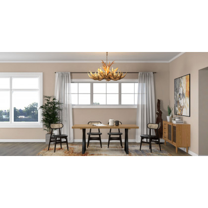 HMR - Farmhouse Dining Table with Wood Top and Metal Frame in 70.9"L
