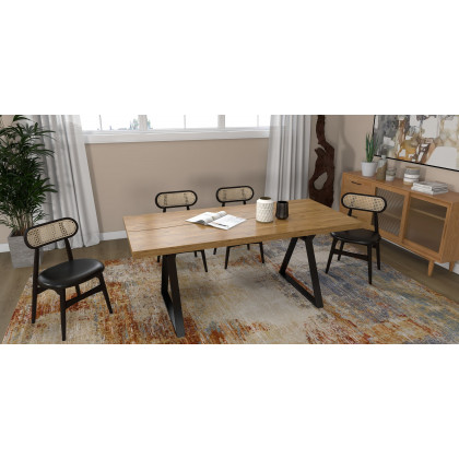 HMR - Farmhouse Dining Table with Wood Top and Metal Frame in 70.9"L